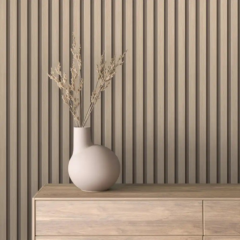 Papier Peint Lattes de Bois Naturel Effet Mur 3D Moderne