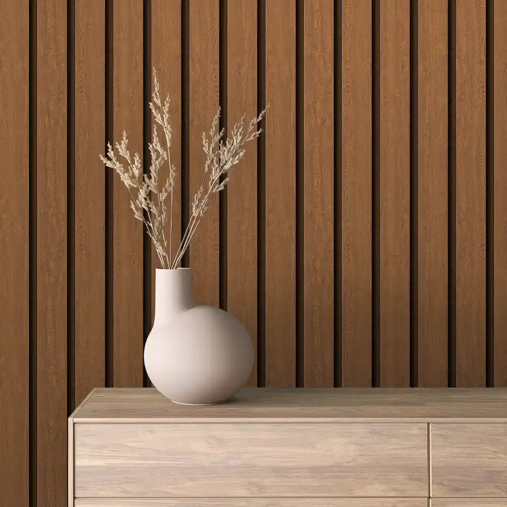 Papier Peint Lattes de Bois Naturel Effet Mur 3D Moderne
