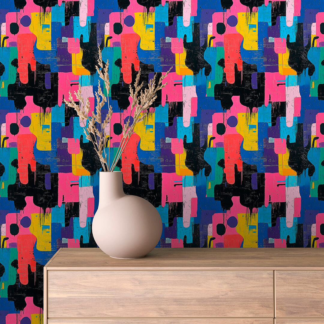 Papier Peint Artistique Style Street Art Multicolore