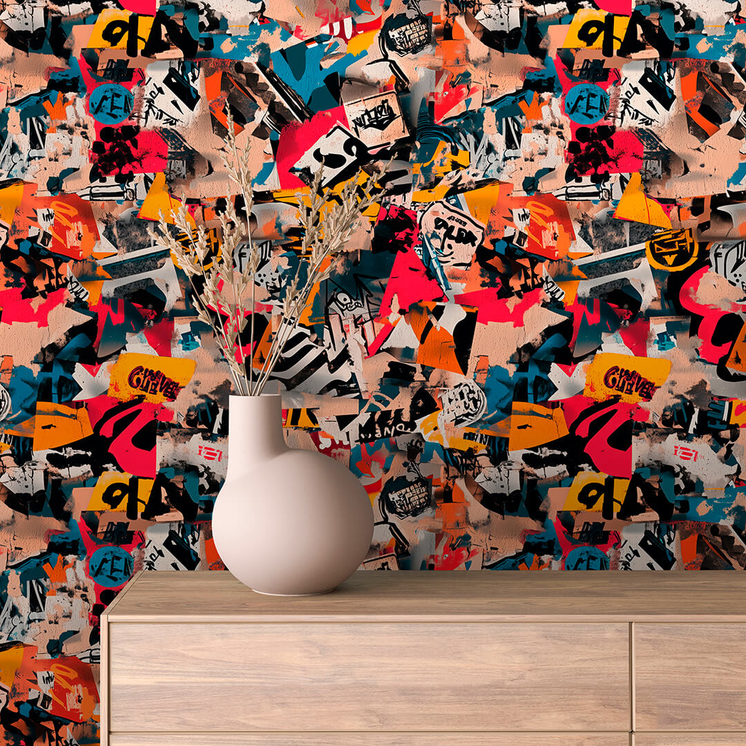 Papier Peint Artistique Style Street Art Multicolore