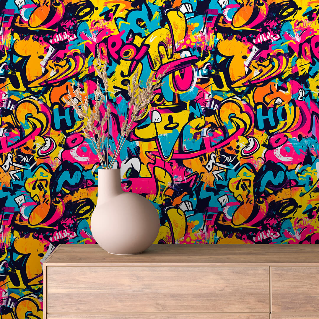 Papier Peint Artistique Style Street Art Multicolore