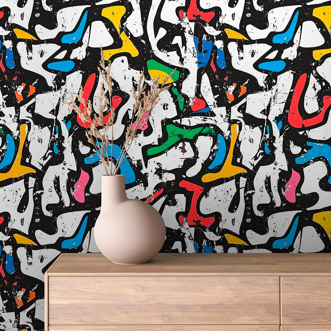 Papier Peint Artistique Style Street Art Multicolore