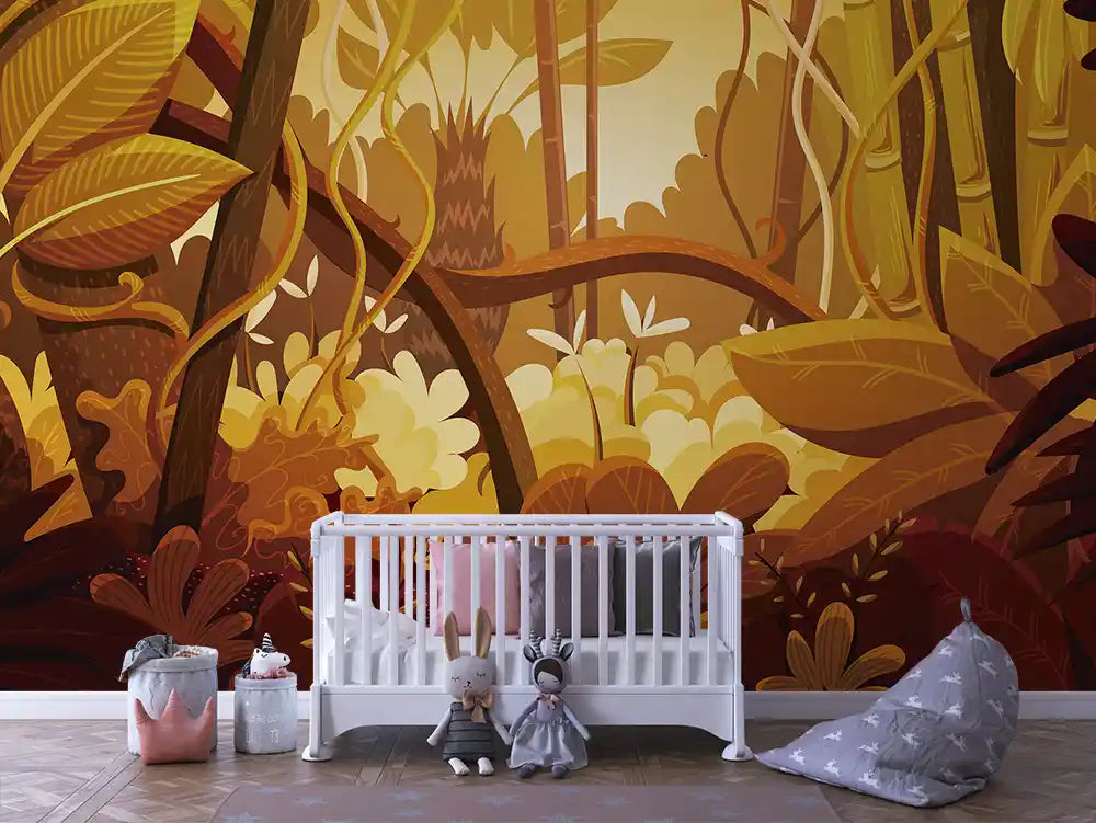 Papier Peint Panoramique Bébé Jungle Univers Doux