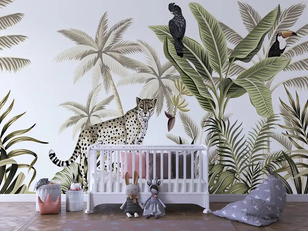Papier Peint Panoramique Bébé Jungle Univers Doux