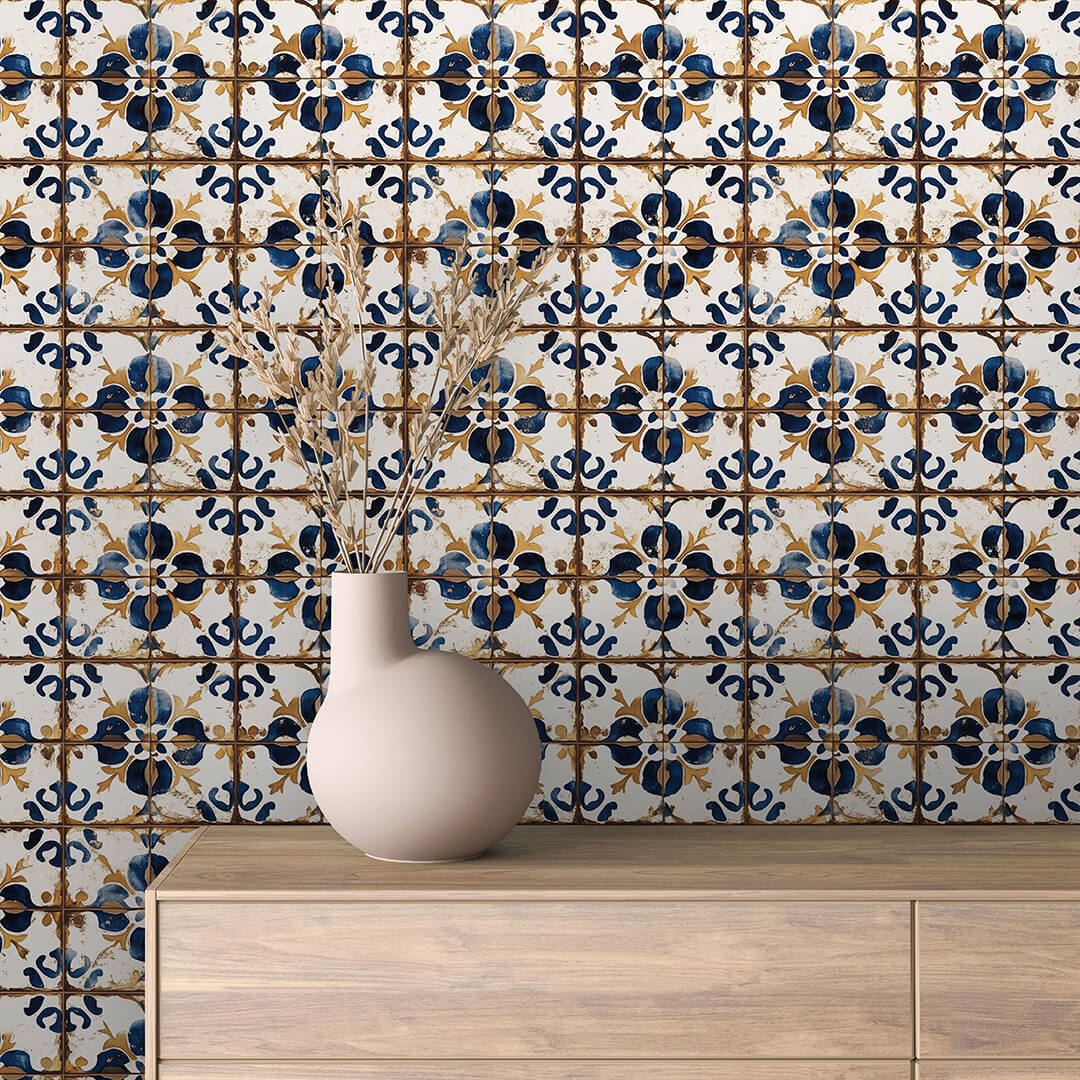 Papier Peint Motif Carreaux Vintage Style Méditerranéen Élégant