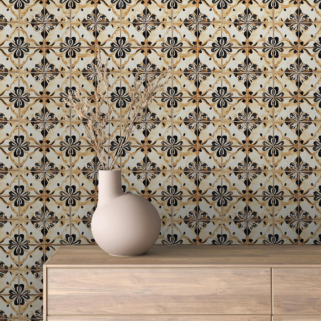 Papier Peint Motif Carreaux Vintage Style Méditerranéen Élégant