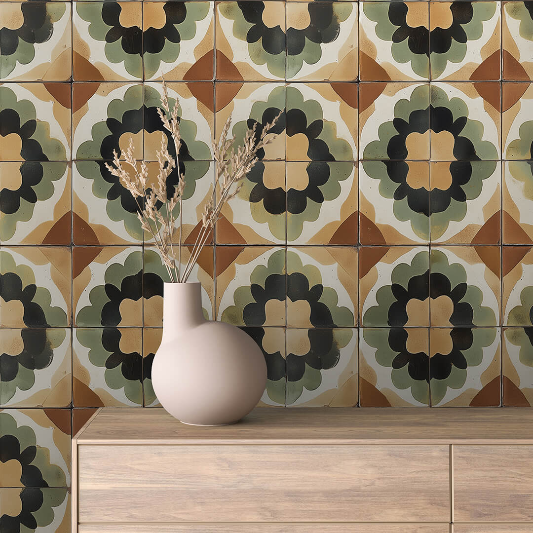 Papier Peint Motif Carreaux Vintage Style Méditerranéen Élégant