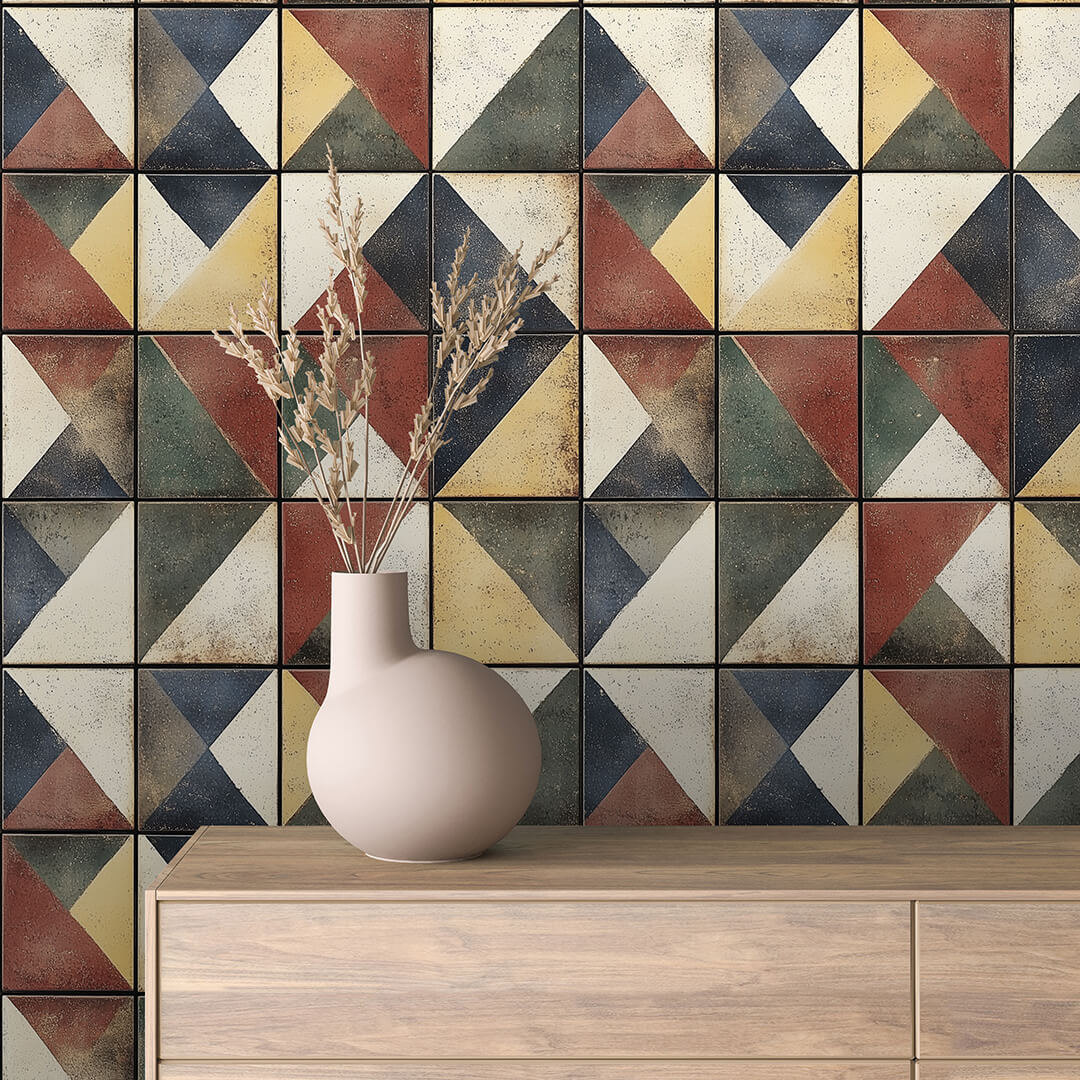 Papier Peint Motif Carreaux Vintage Style Méditerranéen Élégant