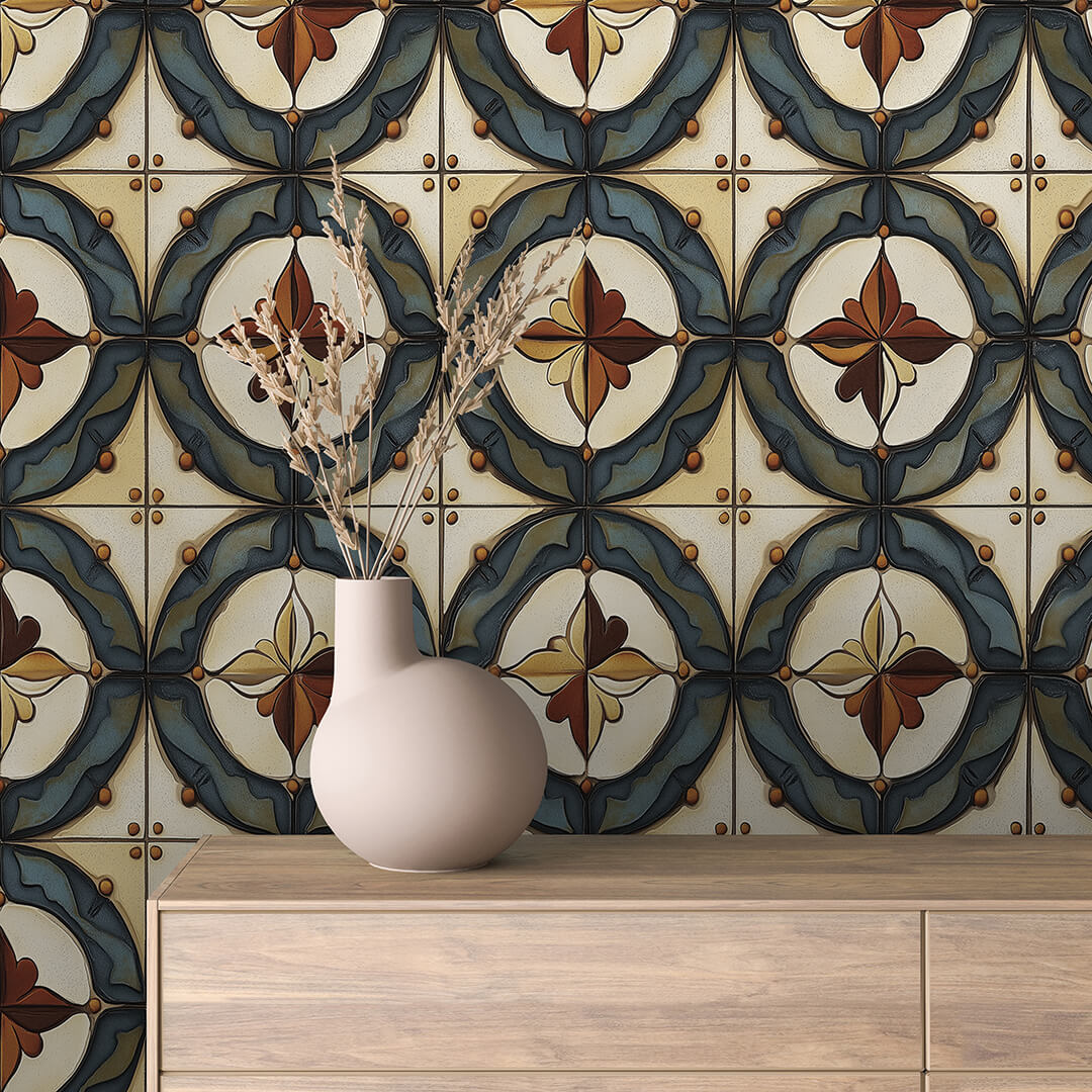 Papier Peint Motif Carreaux Vintage Style Méditerranéen Élégant