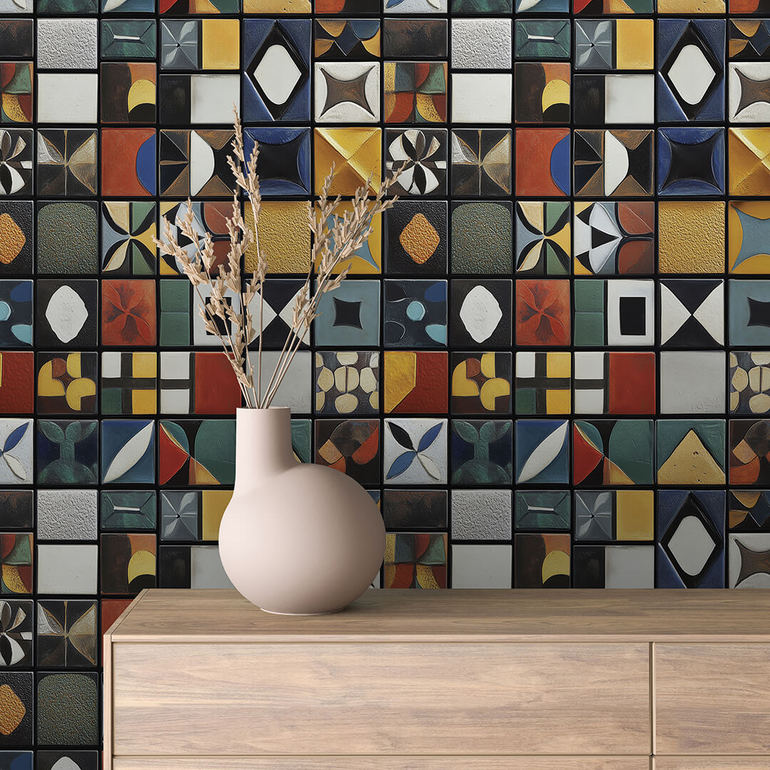 Papier Peint Motif Carreaux Vintage Style Méditerranéen Élégant