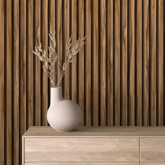 Papier Peint Lattes de Bois Naturel Effet Mur 3D Moderne
