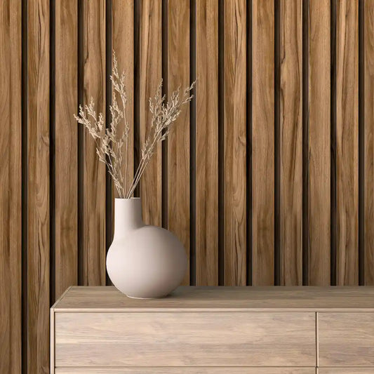 Papier Peint Lattes de Bois Naturel Effet Mur 3D Moderne
