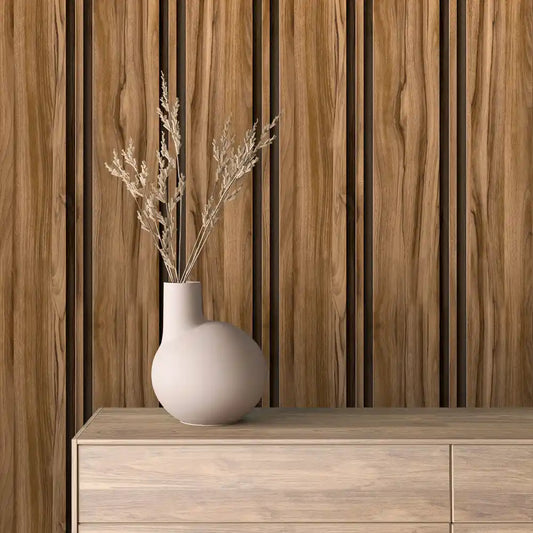 Papier Peint Lattes de Bois Naturel Effet Mur 3D Moderne