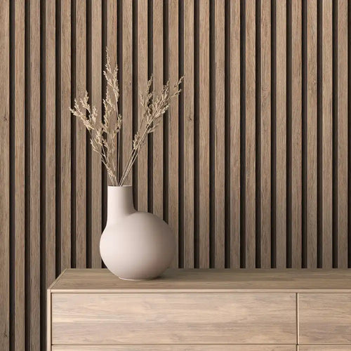 Papier Peint Lattes de Bois Naturel Effet Mur 3D Moderne