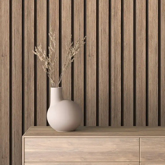 Papier Peint Lattes de Bois Naturel Effet Mur 3D Moderne