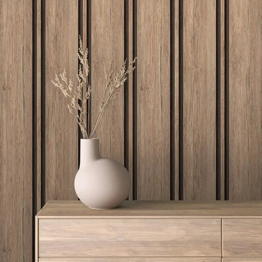 Papier Peint Lattes de Bois Naturel Effet Mur 3D Moderne