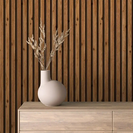 Papier Peint Lattes de Bois Naturel Effet Mur 3D Moderne