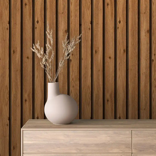 Papier Peint Lattes de Bois Naturel Effet Mur 3D Moderne