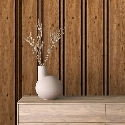 Papier Peint Lattes de Bois Naturel Effet Mur 3D Moderne