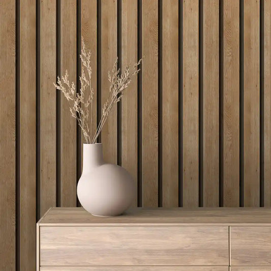 Papier Peint Lattes de Bois Naturel Effet Mur 3D Moderne