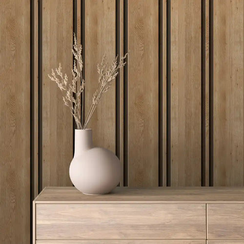 Papier Peint Lattes de Bois Naturel Effet Mur 3D Moderne