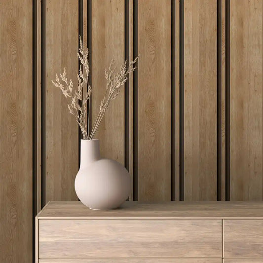 Papier Peint Lattes de Bois Naturel Effet Mur 3D Moderne