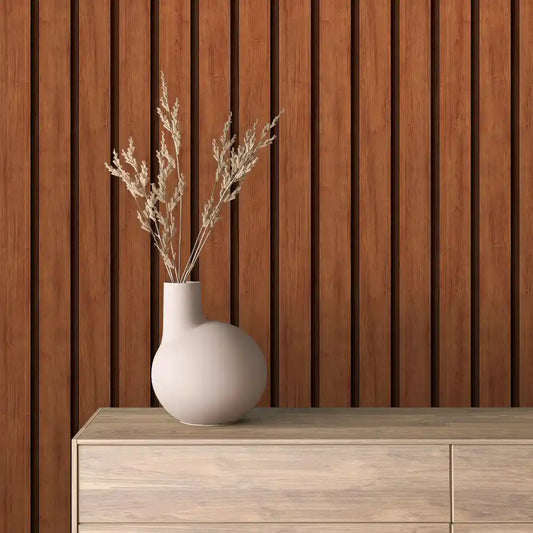 Papier Peint Lattes de Bois Naturel Effet Mur 3D Moderne