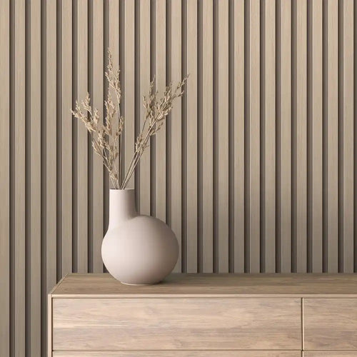 Papier Peint Lattes de Bois Naturel Effet Mur 3D Moderne