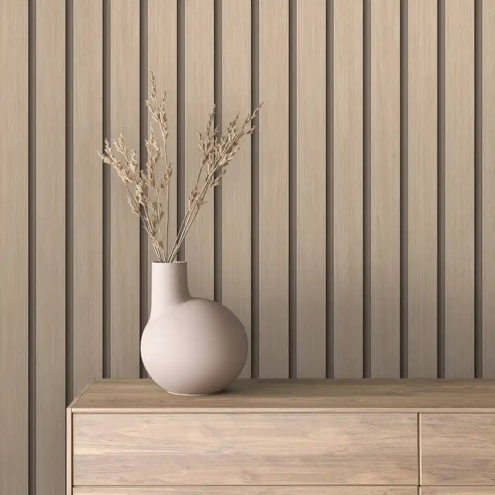 Papier Peint Lattes de Bois Naturel Effet Mur 3D Moderne