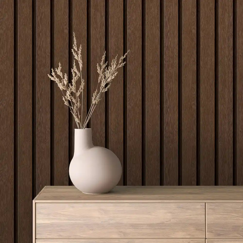 Papier Peint Lattes de Bois Naturel Effet Mur 3D Moderne