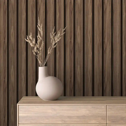Papier Peint Lattes de Bois Naturel Effet Mur 3D Moderne