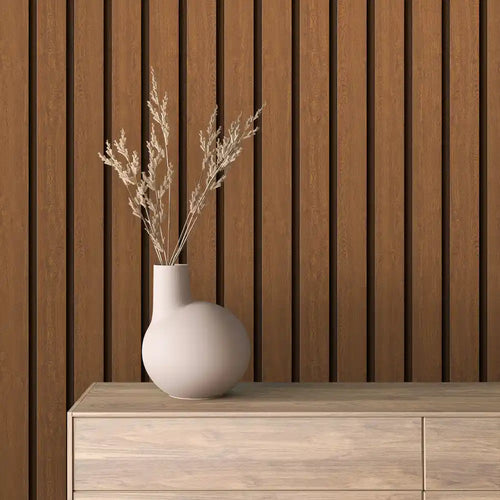 Papier Peint Lattes de Bois Naturel Effet Mur 3D Moderne