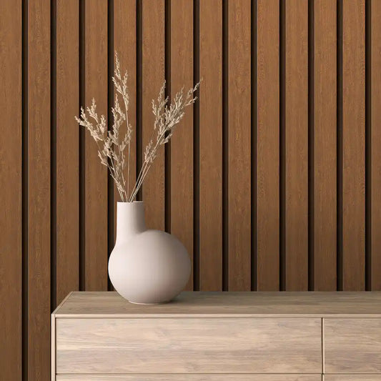 Papier Peint Lattes de Bois Naturel Effet Mur 3D Moderne