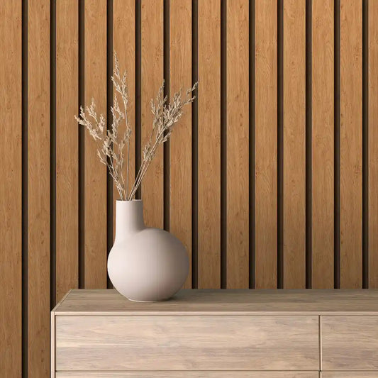 Papier Peint Lattes de Bois Naturel Effet Mur 3D Moderne