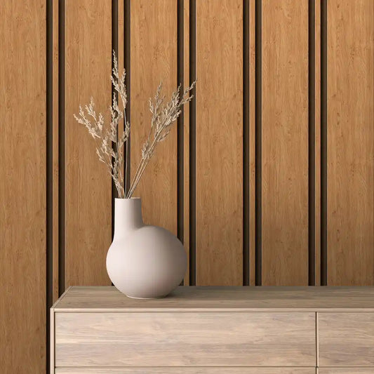 Papier Peint Lattes de Bois Naturel Effet Mur 3D Moderne