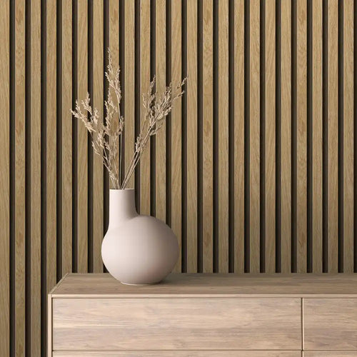 Papier Peint Lattes de Bois Naturel Effet Mur 3D Moderne
