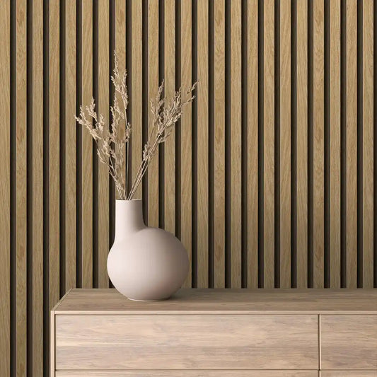 Papier Peint Lattes de Bois Naturel Effet Mur 3D Moderne