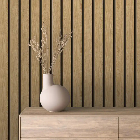 Papier Peint Lattes de Bois Naturel Effet Mur 3D Moderne