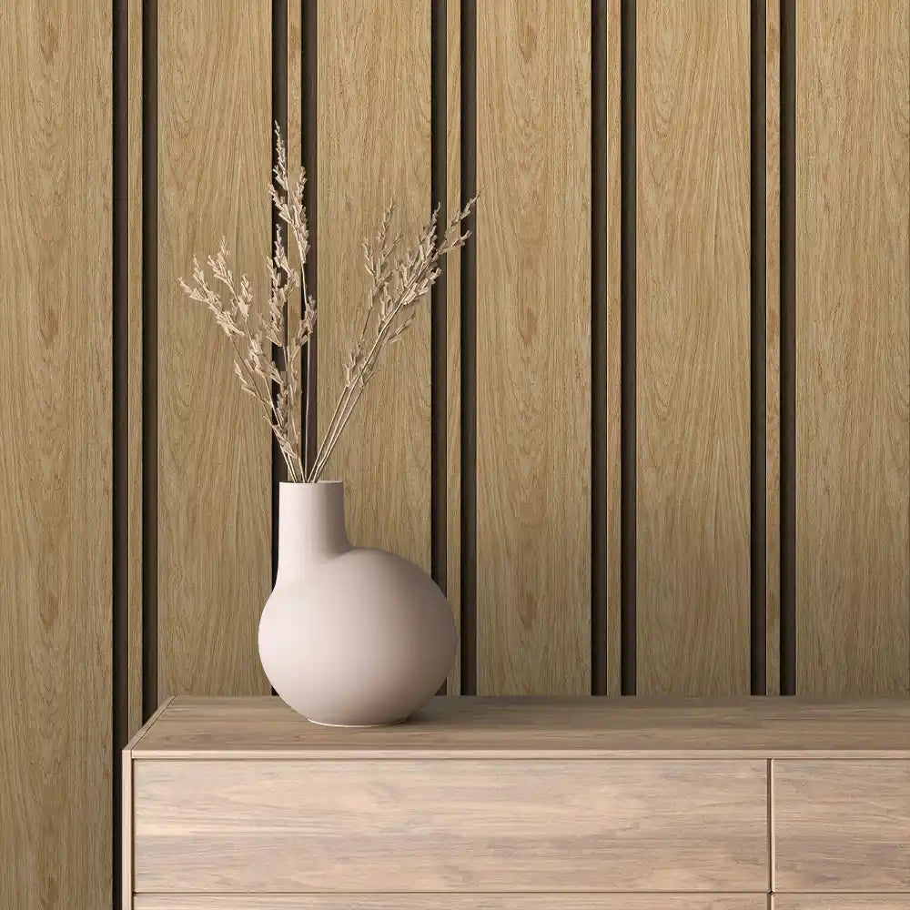 Papier Peint Lattes de Bois Naturel Effet Mur 3D Moderne