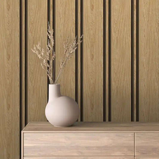 Papier Peint Lattes de Bois Naturel Effet Mur 3D Moderne