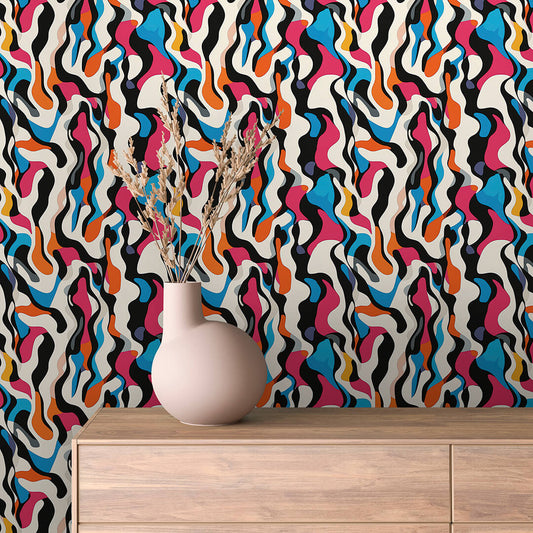Papier Peint Abstrait Rétro Multicolore Artistique