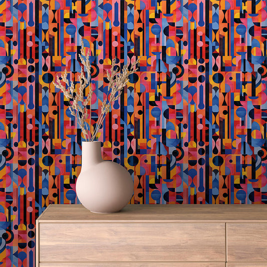 Papier Peint Abstrait Rétro Multicolore Artistique