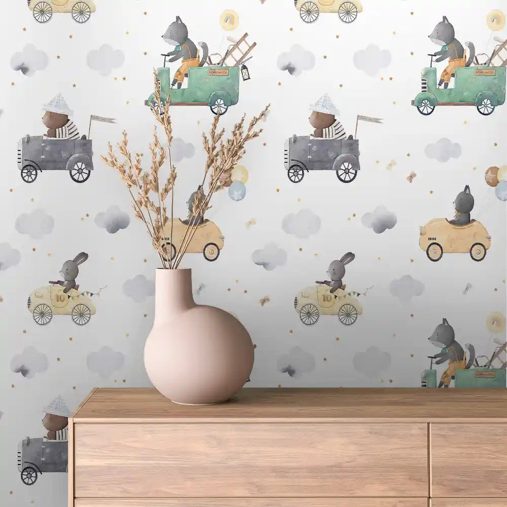 Papier Peint Enfant Montgolfières Animal Aquarelle