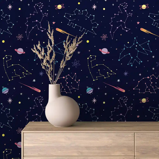 Papier Peint Enfant Univers Espace Motifs Ludiques et Colorés