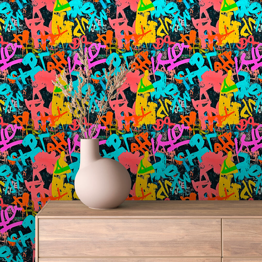 Papier Peint Artistique Style Street Art Multicolore