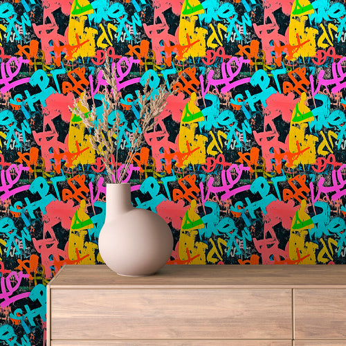 Papier Peint Artistique Style Street Art Multicolore
