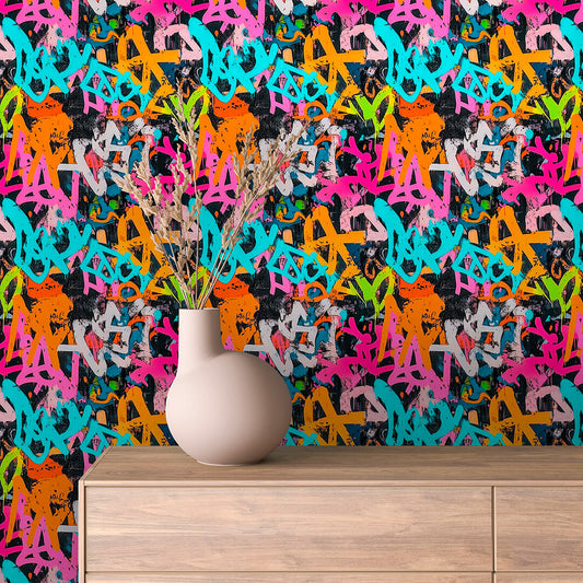 Papier Peint Artistique Style Street Art Multicolore