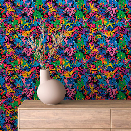 Papier Peint Artistique Style Street Art Multicolore