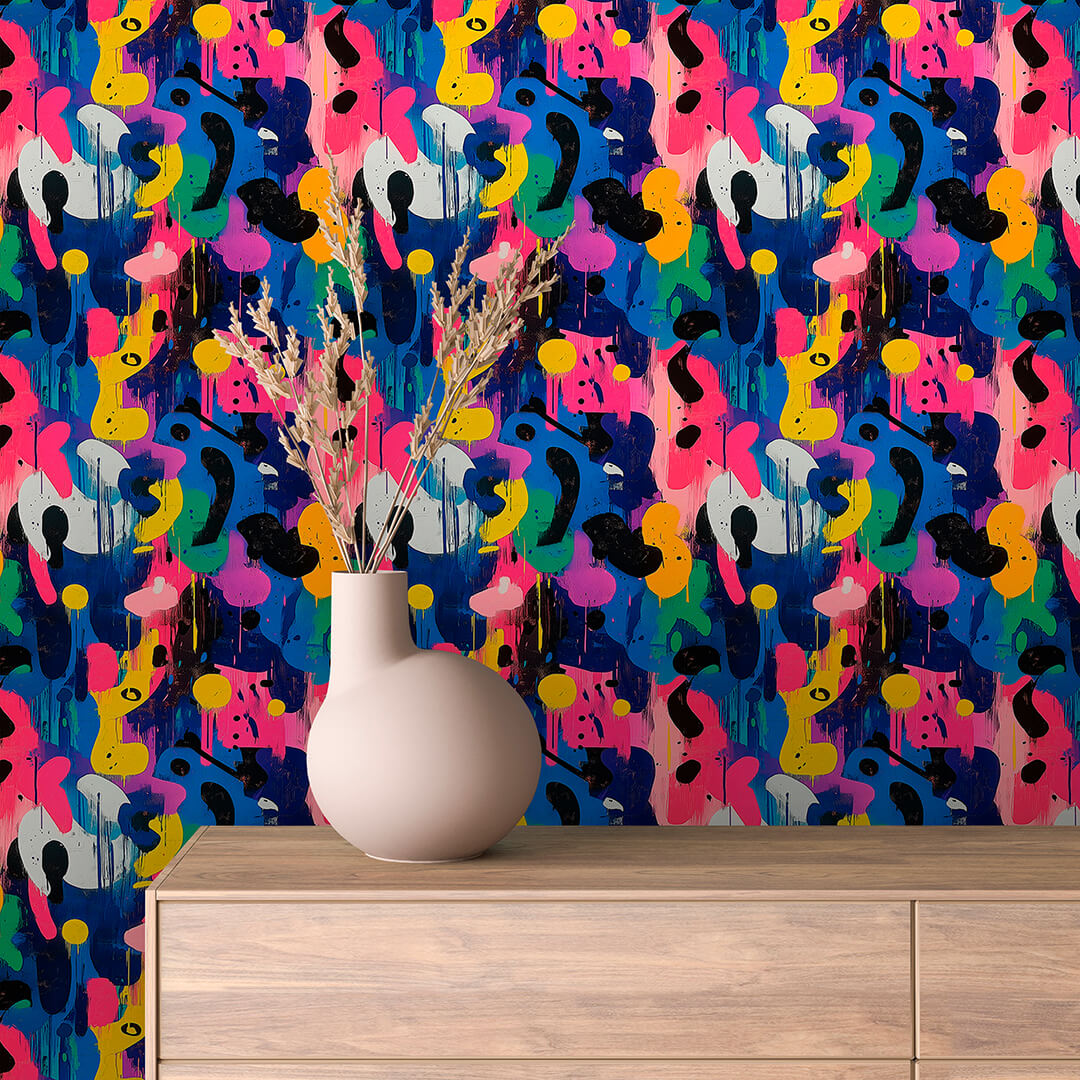 Papier Peint Artistique Style Street Art Multicolore