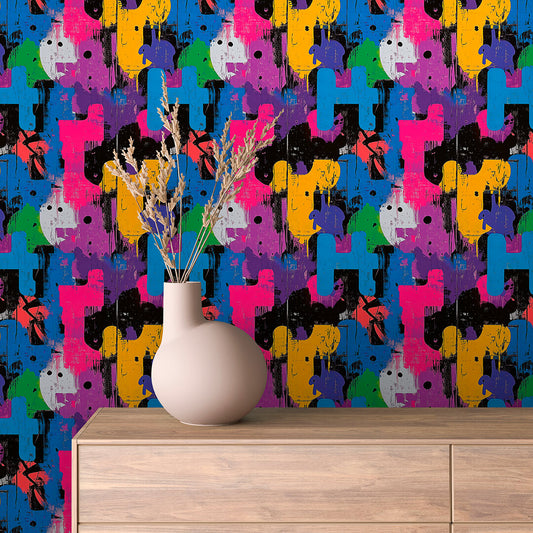 Papier Peint Artistique Style Street Art Multicolore